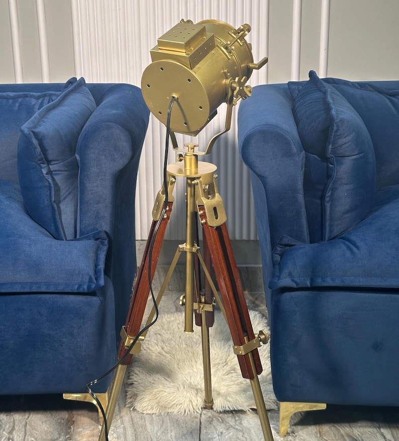 Antique Finish Spotlight on Wooden Tripod view 7