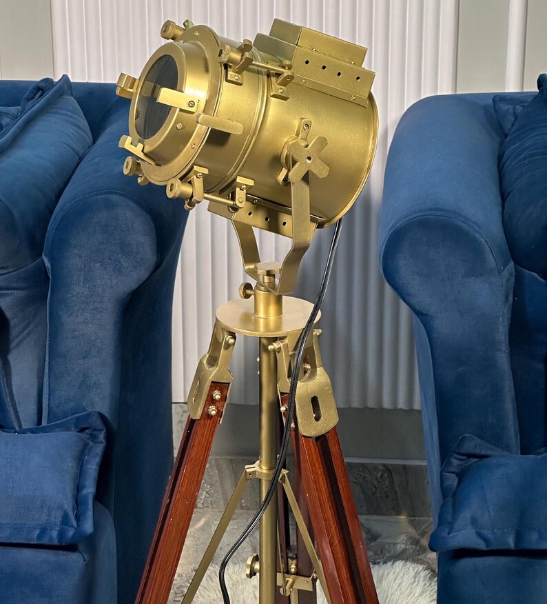 Antique Finish Spotlight on Wooden Tripod view 9
