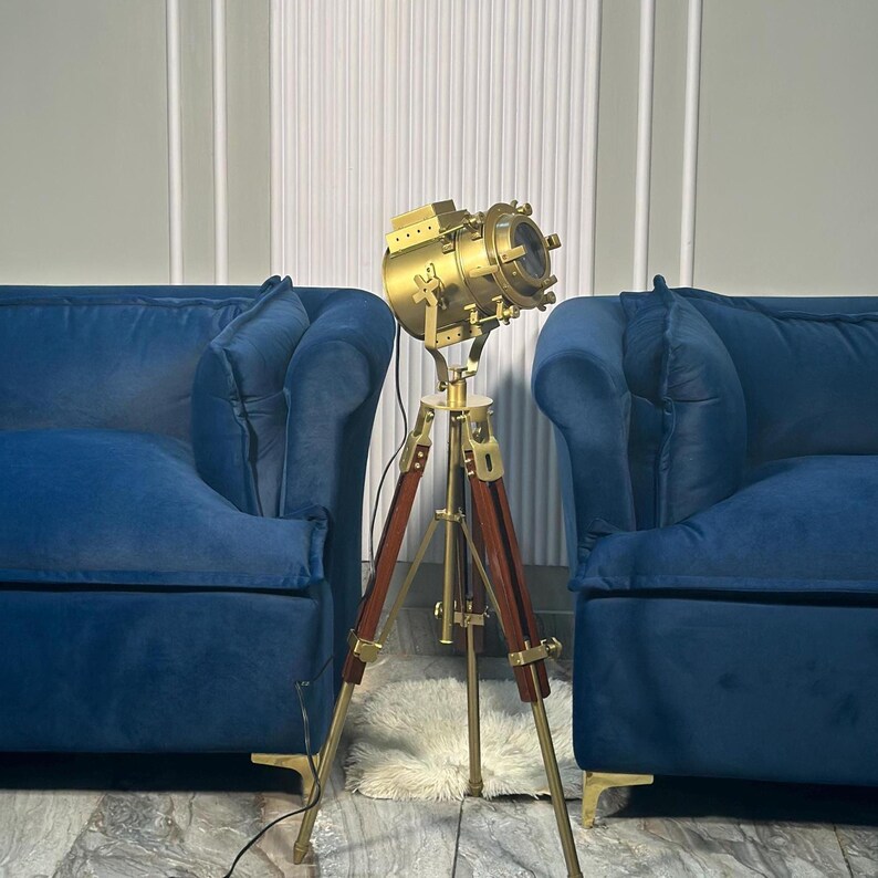 Antique Finish Spotlight on Wooden Tripod view 10