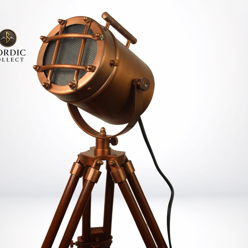 Antique Finish Spotlight on Wooden Tripod view 2