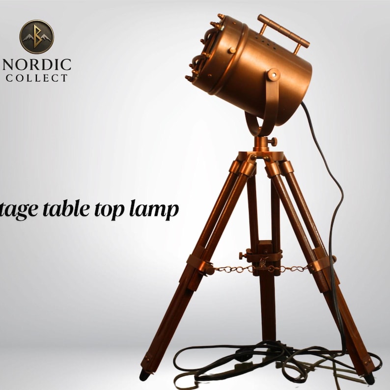 Antique Finish Spotlight on Wooden Tripod view 3