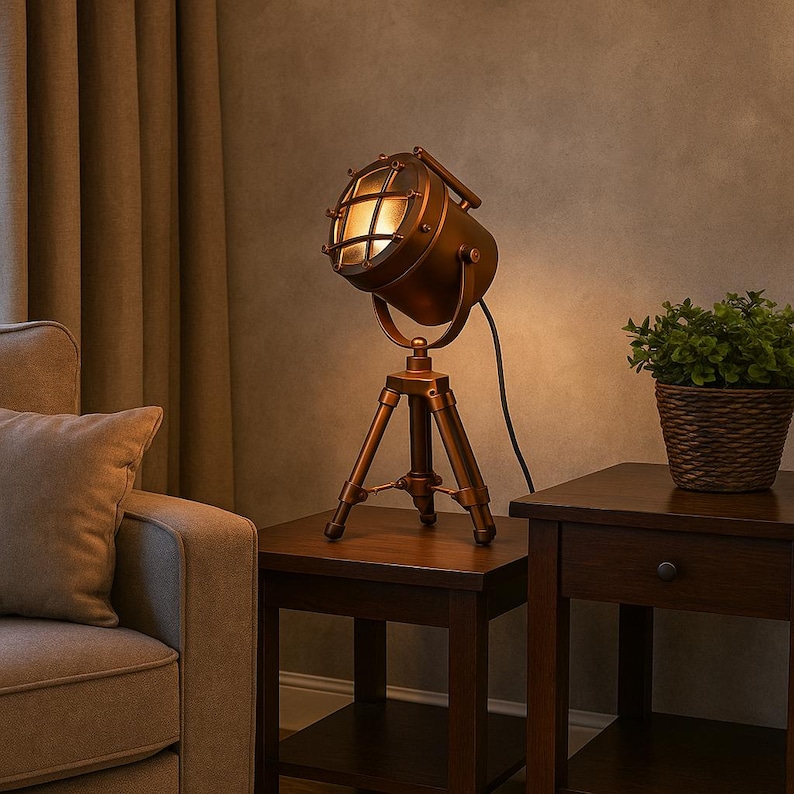 Antique Finish Spotlight on Wooden Tripod view 8