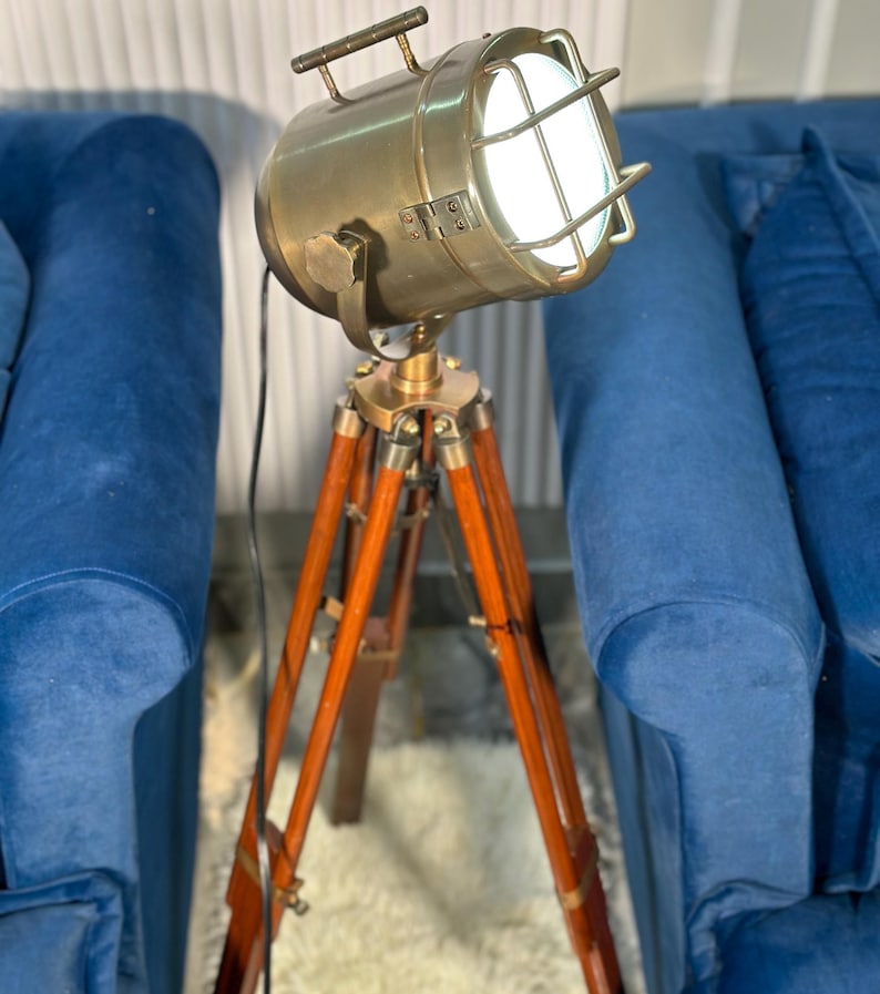 Antique Finish Spotlight on Wooden Tripod view 5