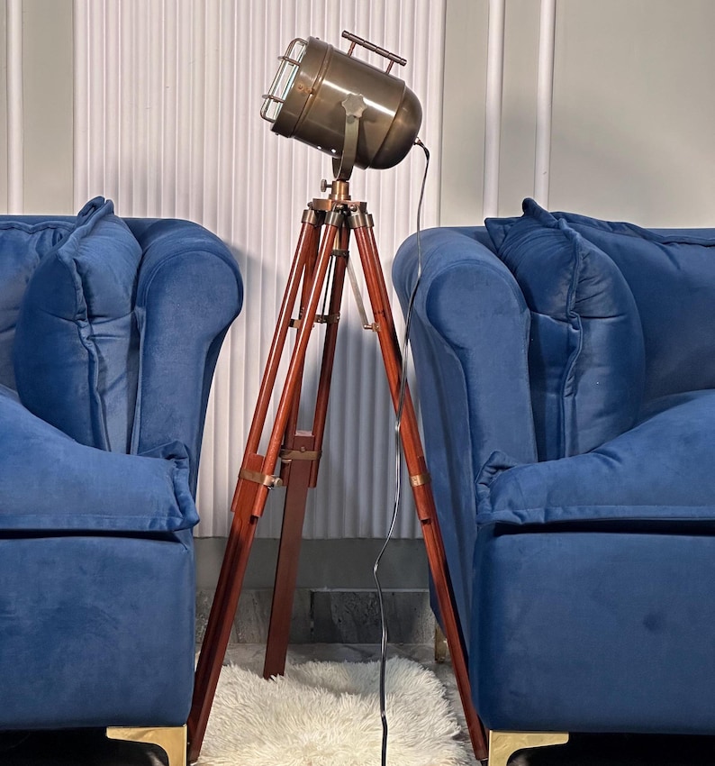 Antique Finish Spotlight on Wooden Tripod view 6
