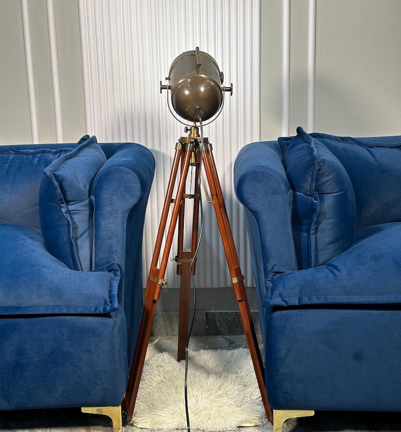 Antique Finish Spotlight on Wooden Tripod view 12