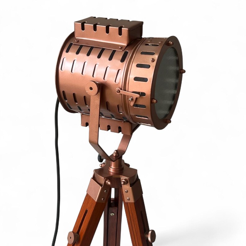 Chrome Spotlight on Black Wooden Tripod view 6