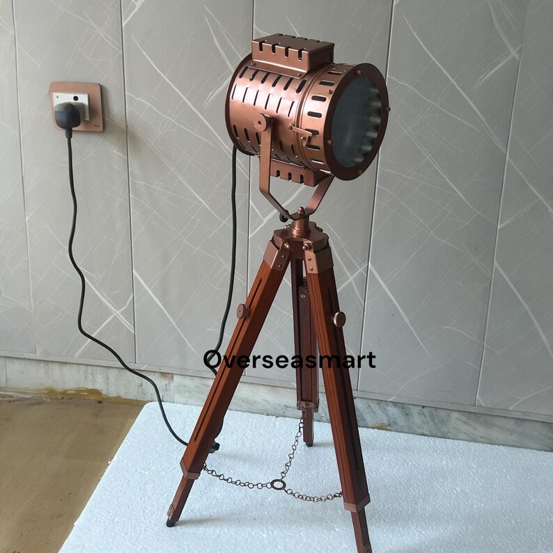 Chrome Spotlight on Black Wooden Tripod view 7