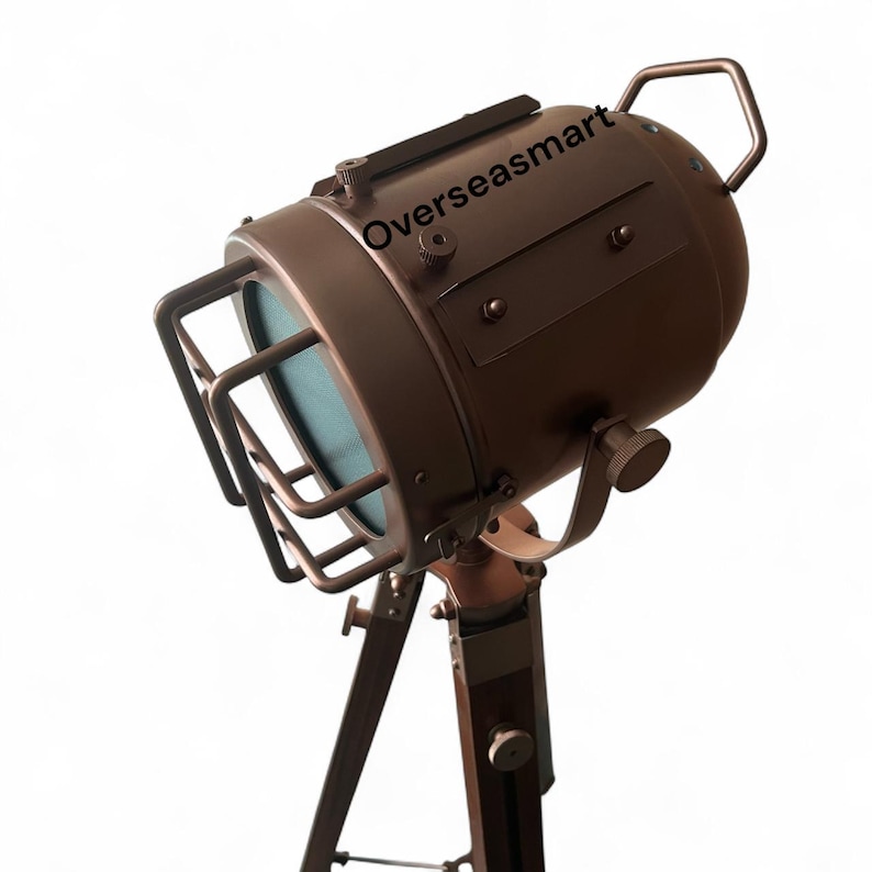 Copper Spotlight on Wooden Tripod view 7