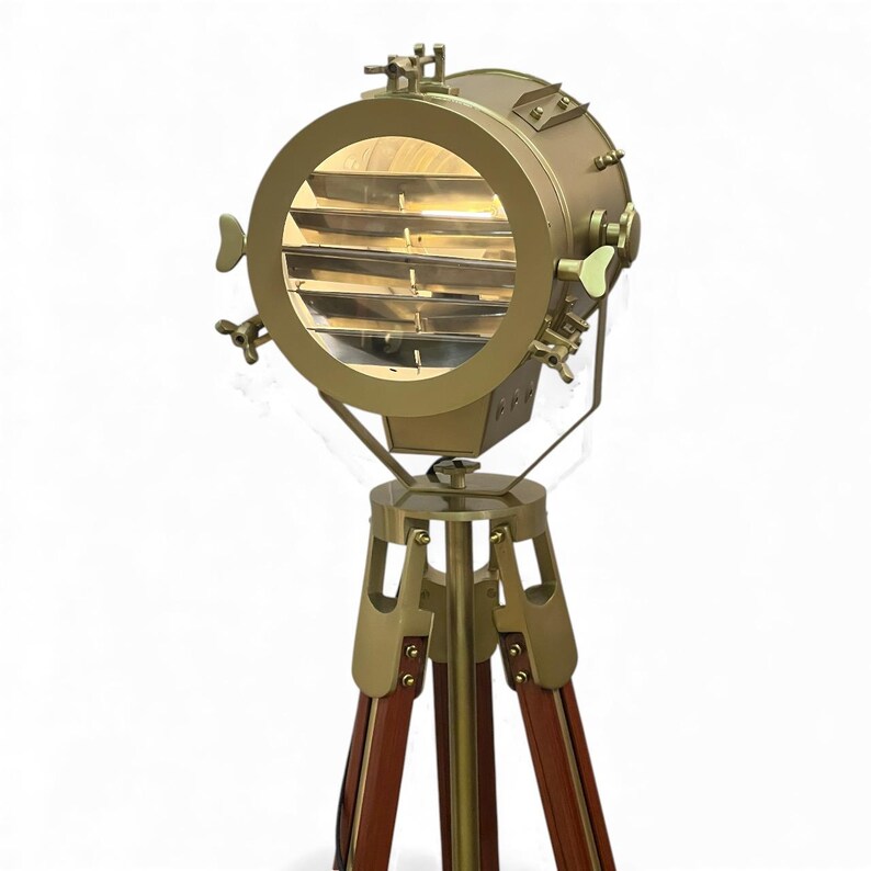 Antique Finish Spotlight on Wooden Tripod view 2