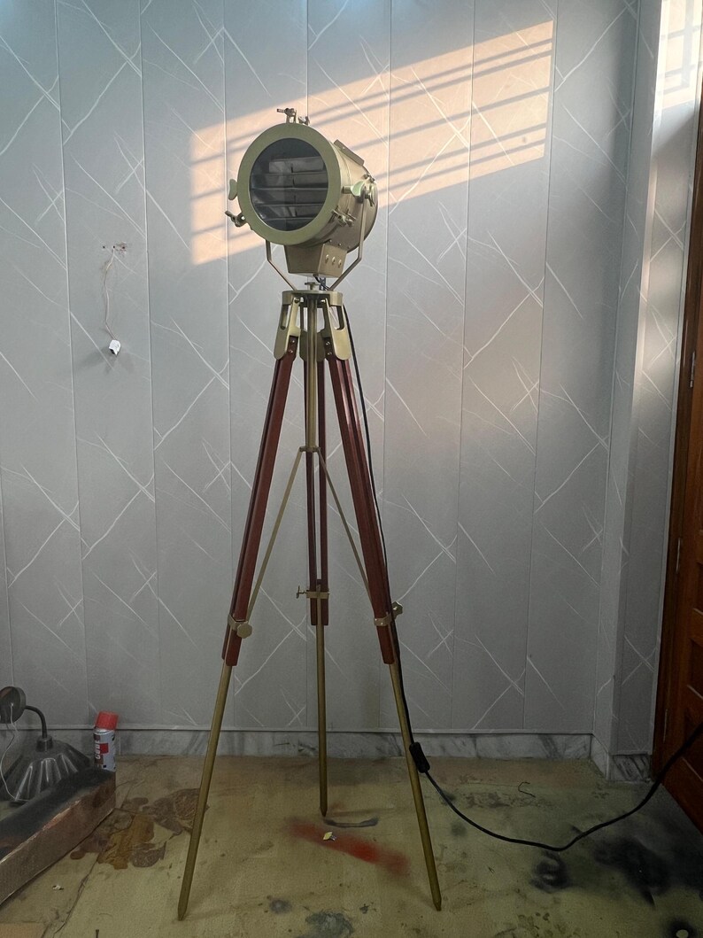 Antique Finish Spotlight on Wooden Tripod view 7
