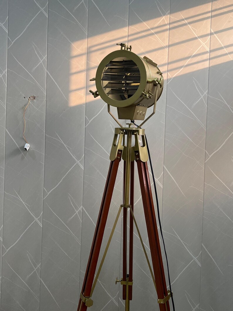 Antique Finish Spotlight on Wooden Tripod view 9
