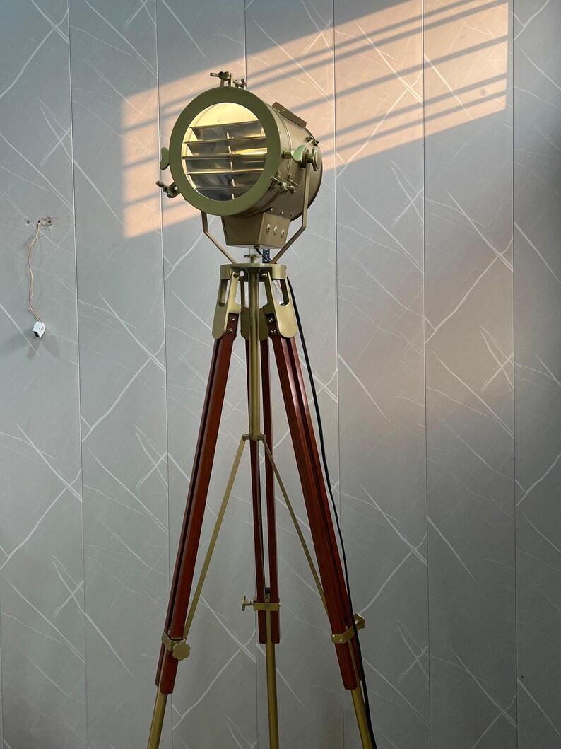 Antique Finish Spotlight on Wooden Tripod view 11
