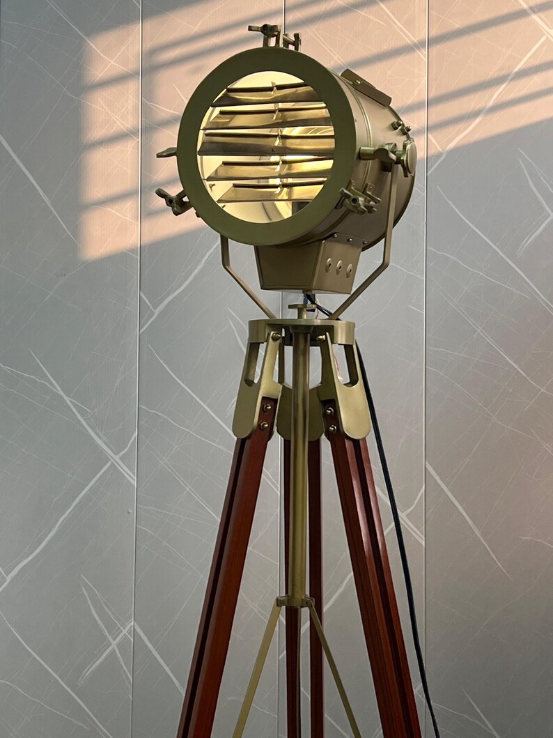 Antique Finish Spotlight on Wooden Tripod view 12