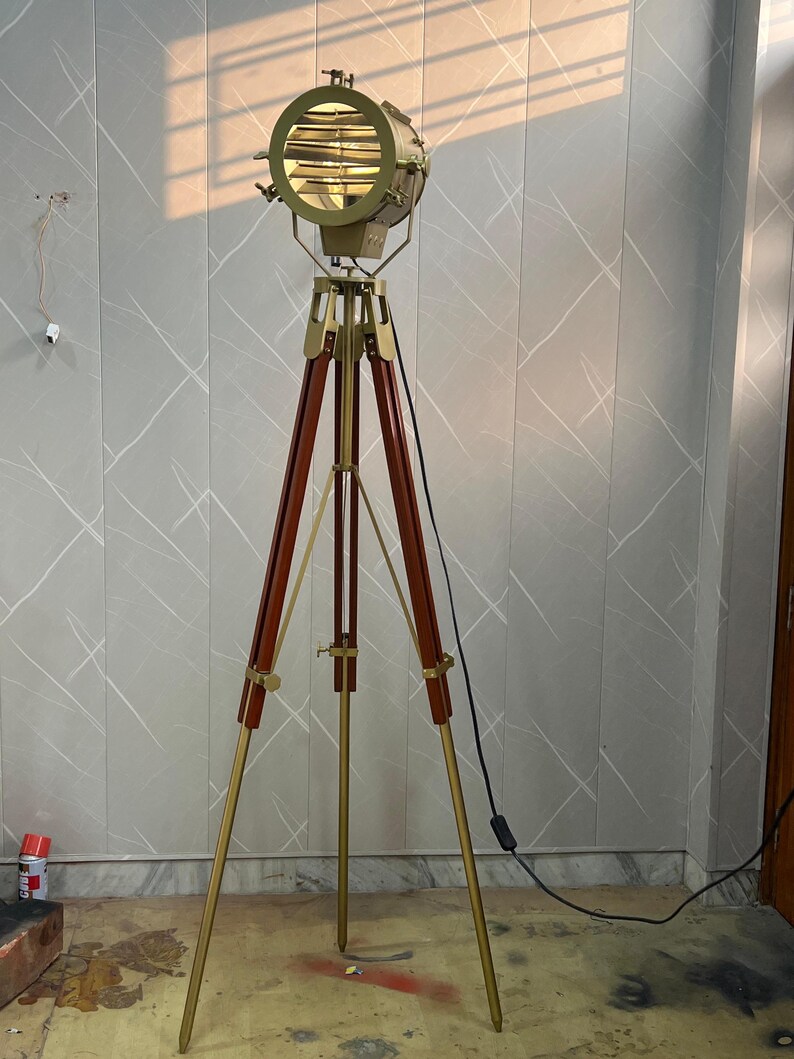 Antique Finish Spotlight on Wooden Tripod view 13