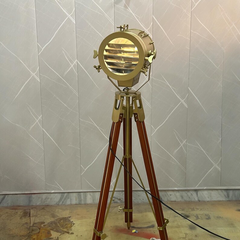 Antique Finish Spotlight on Wooden Tripod view 14