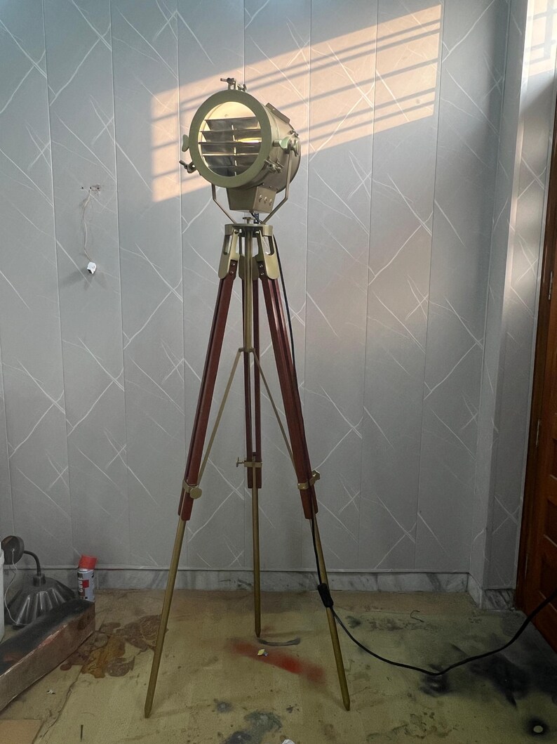 Antique Finish Spotlight on Wooden Tripod view 16