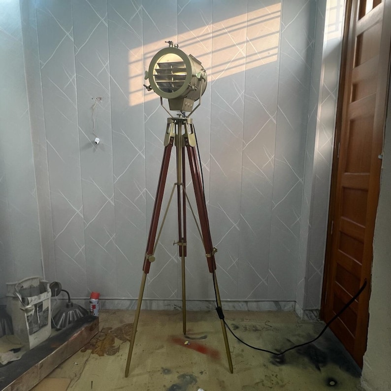 Antique Finish Spotlight on Wooden Tripod view 18