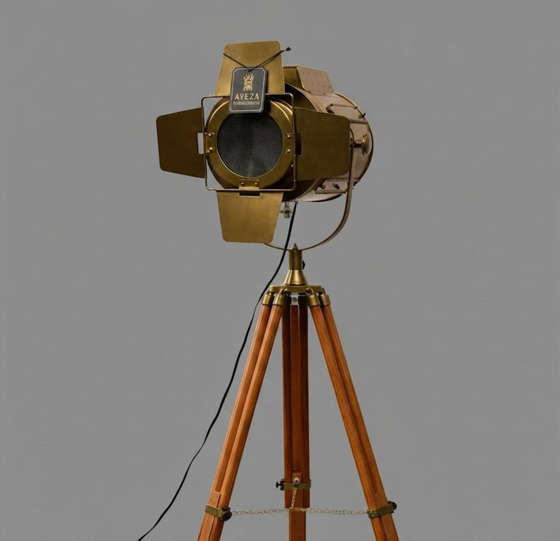 Antique Finish Spotlight on Wooden Tripod view 2