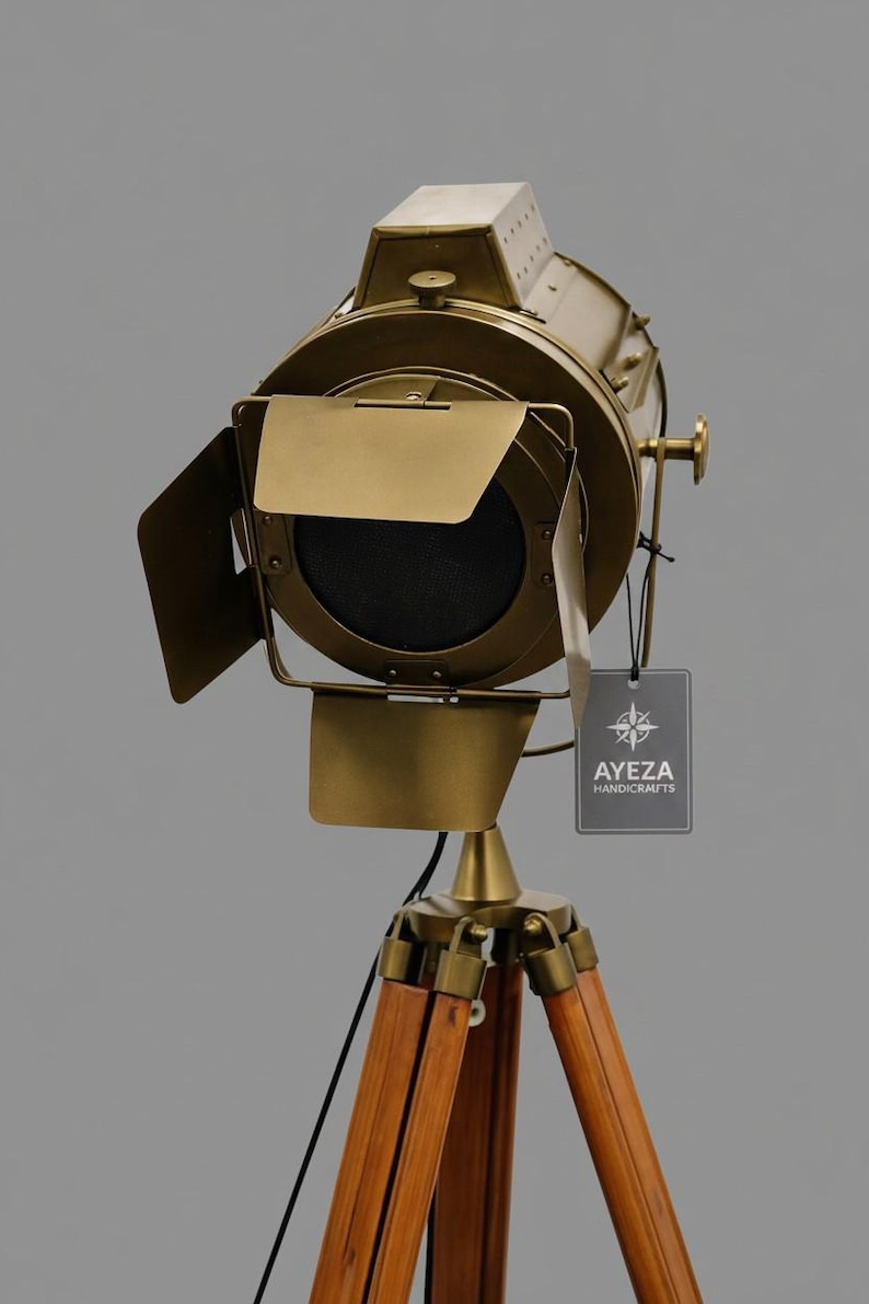 Antique Finish Spotlight on Wooden Tripod view 3