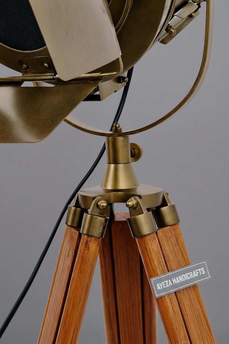 Antique Finish Spotlight on Wooden Tripod view 4