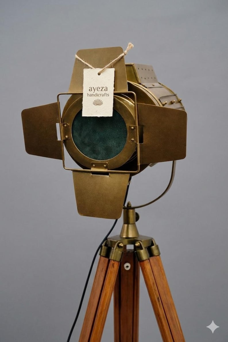 Antique Finish Spotlight on Wooden Tripod view 7
