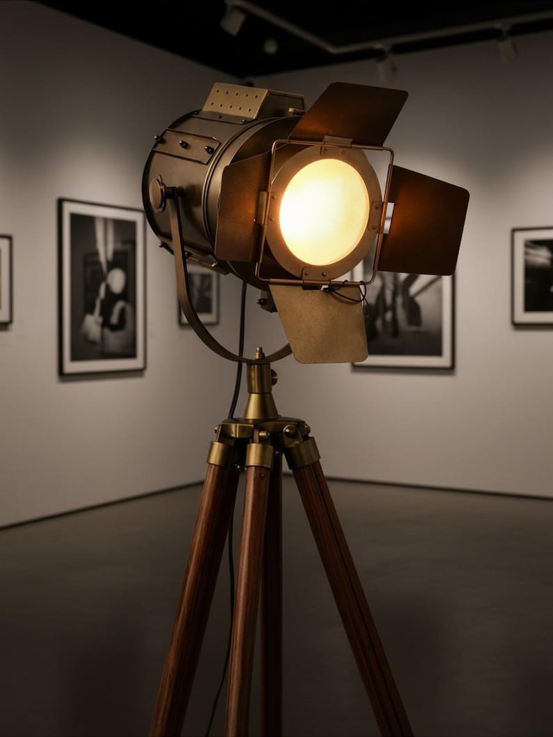 Antique Finish Spotlight on Wooden Tripod view 8