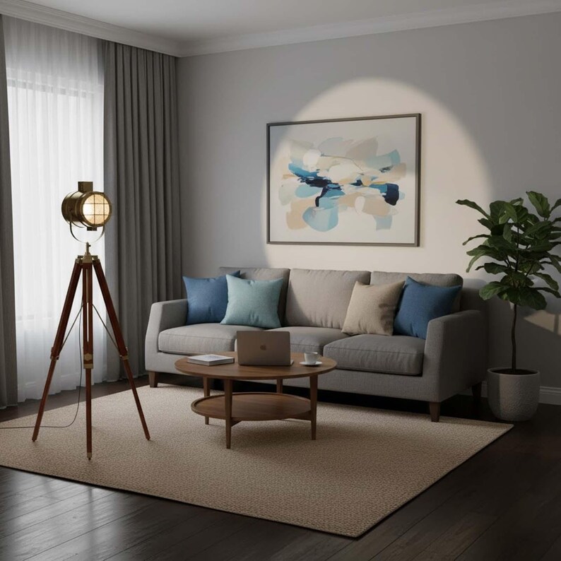Antique Finish Spotlight on Wooden Tripod view 2