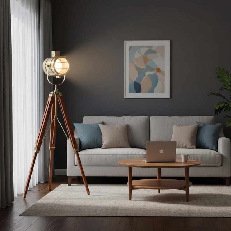 Antique Finish Spotlight on Wooden Tripod view 7