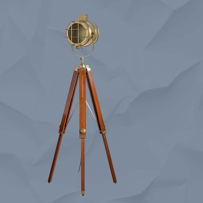 Antique Finish Spotlight on Wooden Tripod view 9