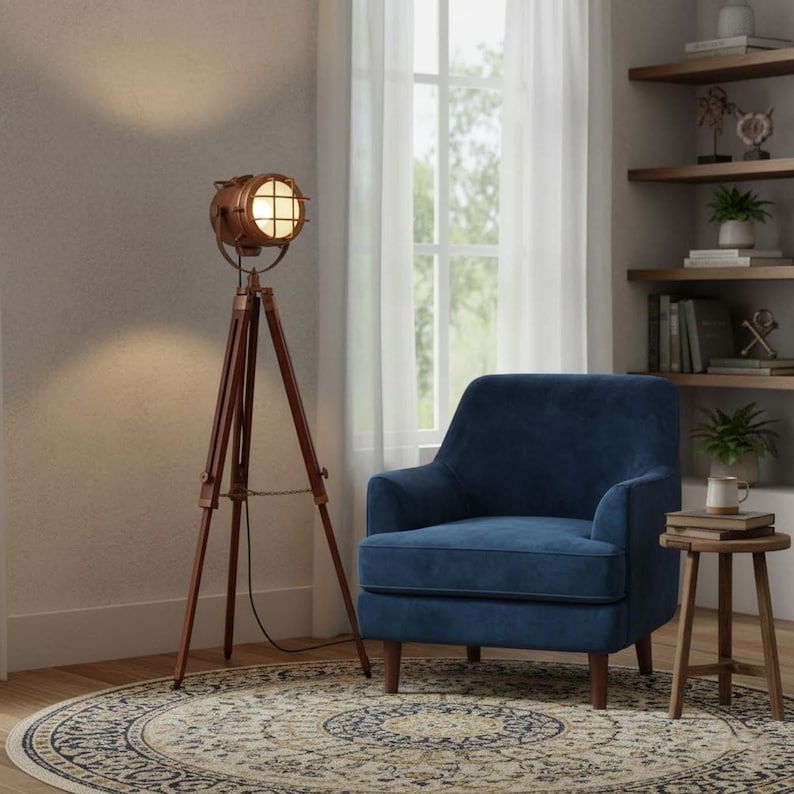 Antique Finish Spotlight on Wooden Tripod view 10