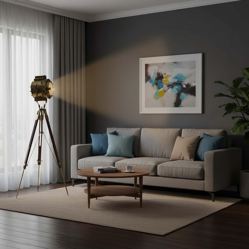Antique Finish Spotlight on Wooden Tripod view 2