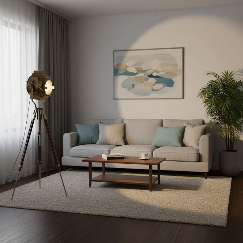 Antique Finish Spotlight on Wooden Tripod view 3