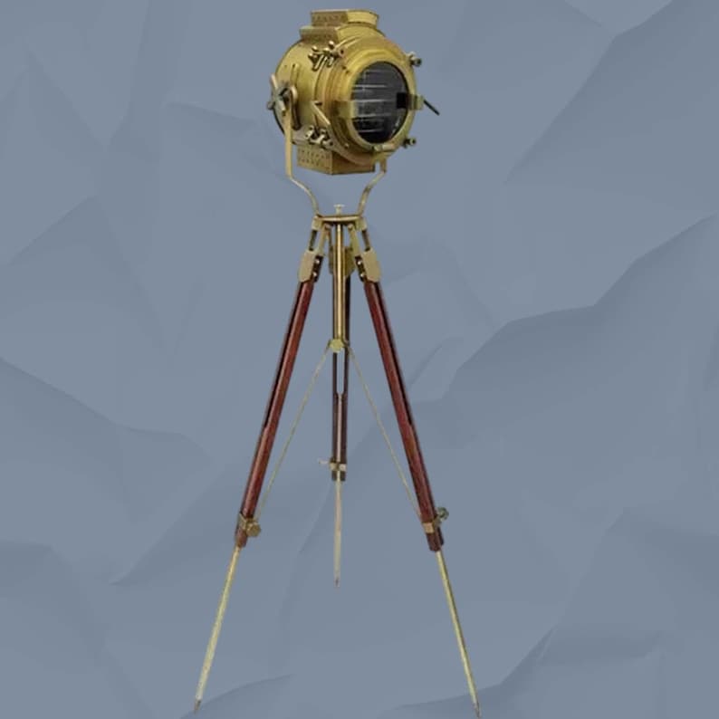 Antique Finish Spotlight on Wooden Tripod view 9