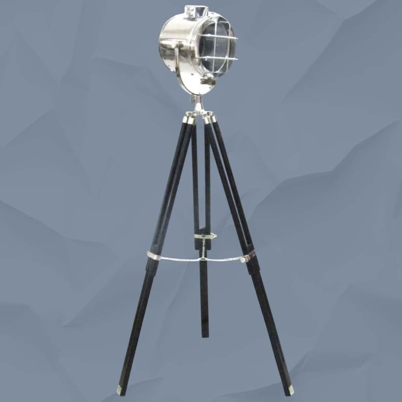 Chrome Spotlight on Black Wooden Tripod view 9