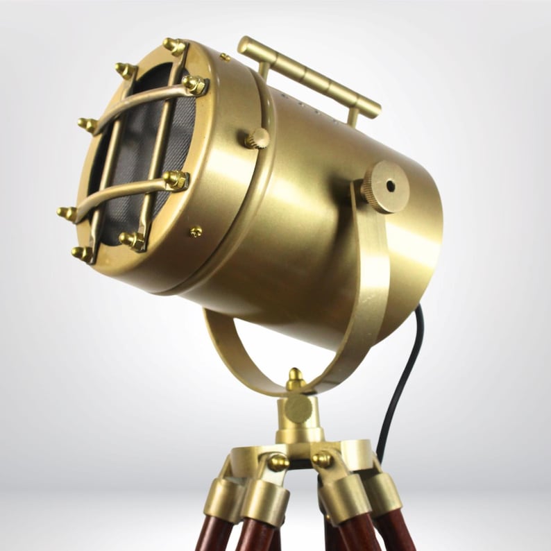 Antique Finish Spotlight on Wooden Tripod view 2