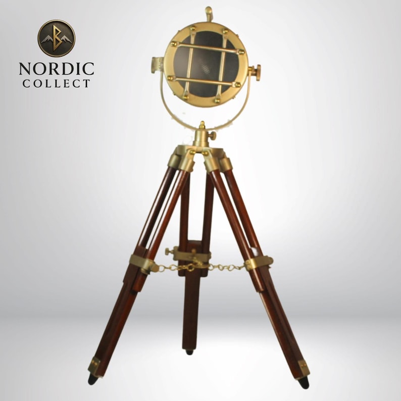 Antique Finish Spotlight on Wooden Tripod view 3