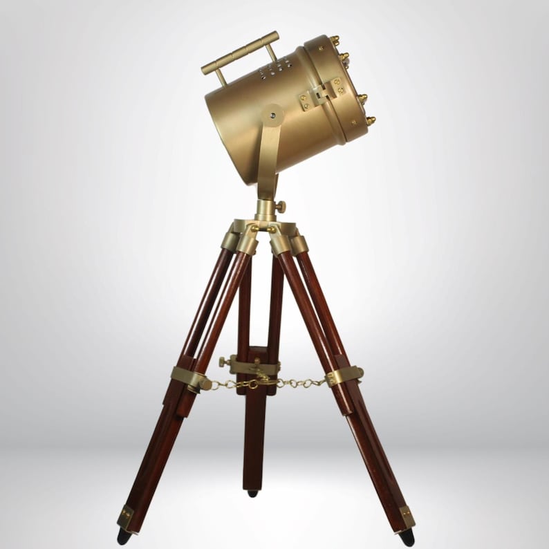 Antique Finish Spotlight on Wooden Tripod view 4