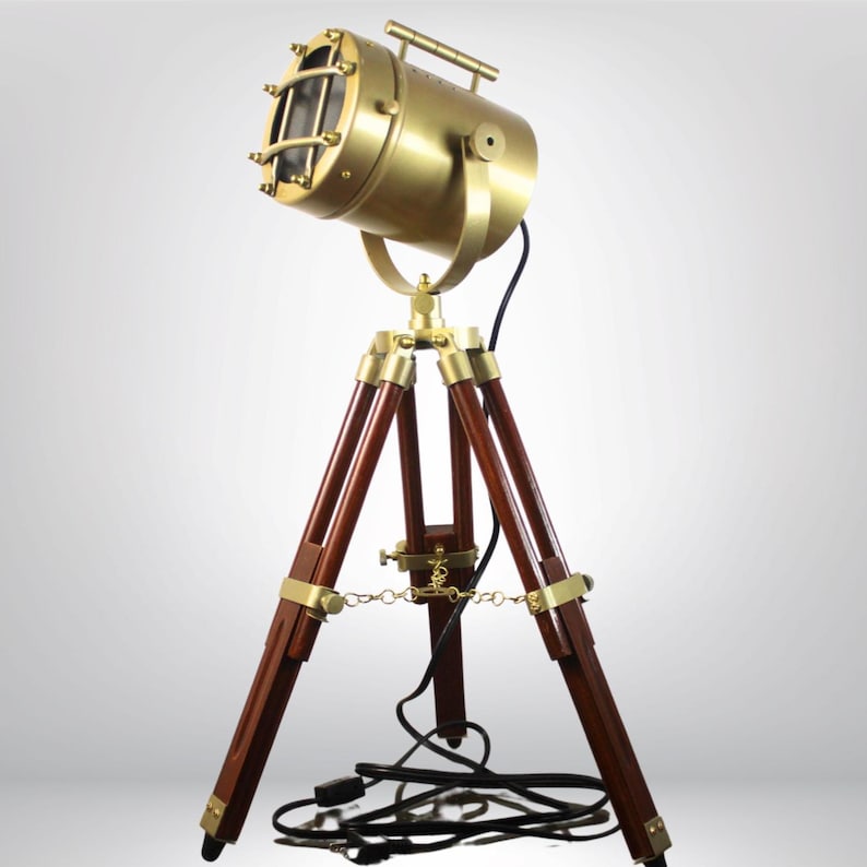 Antique Finish Spotlight on Wooden Tripod view 9