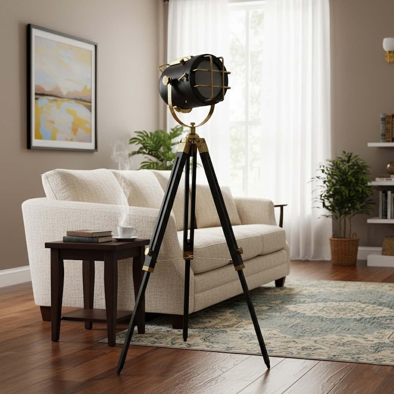 Dark Green Spotlight on Black Wooden Tripod view 3