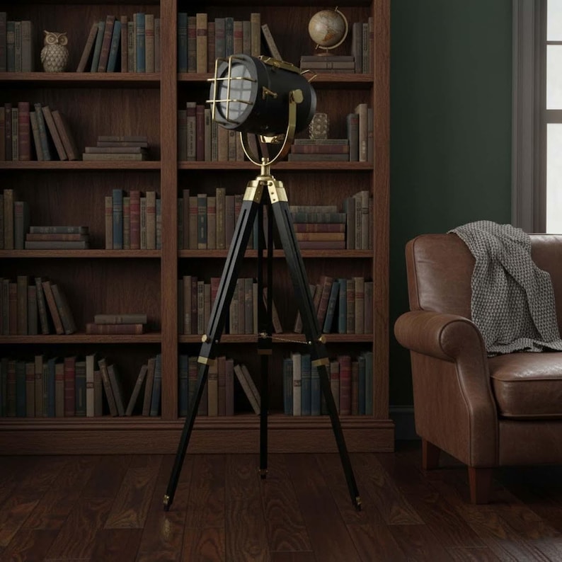 Dark Green Spotlight on Black Wooden Tripod view 9
