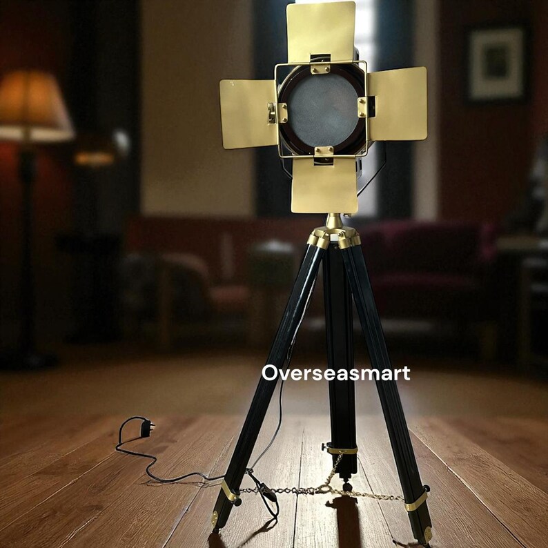 Antique Finish Spotlight on Wooden Tripod view 7
