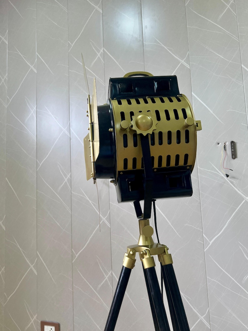 Antique Finish Spotlight on Wooden Tripod view 10