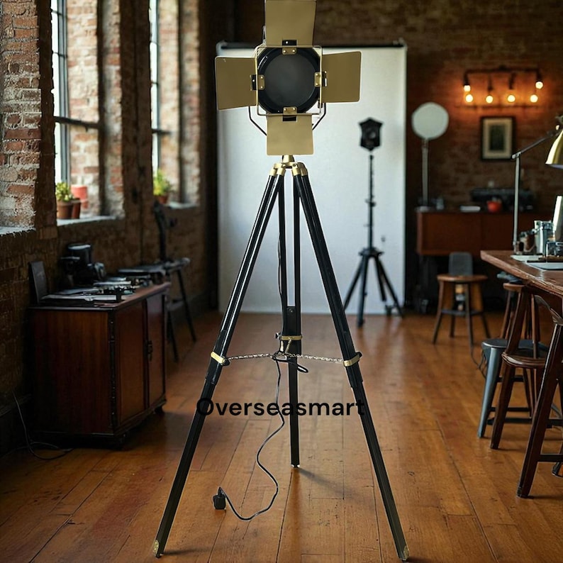 Antique Finish Spotlight on Wooden Tripod view 11