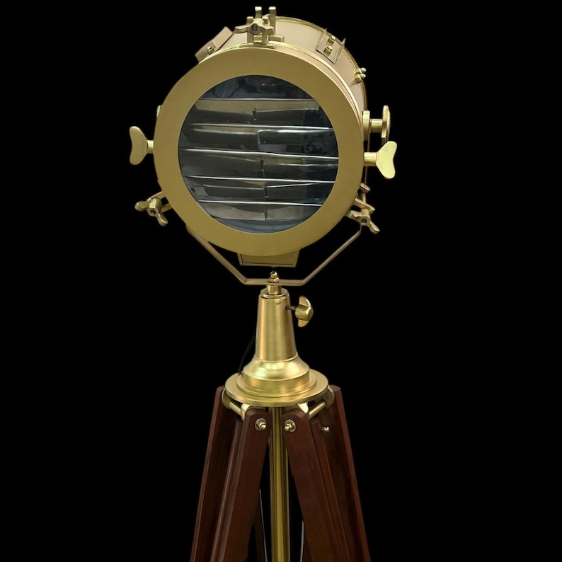 Antique Finish Spotlight on Wooden Tripod view 4