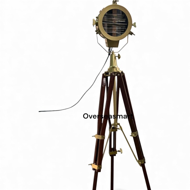 Antique Finish Spotlight on Wooden Tripod view 10