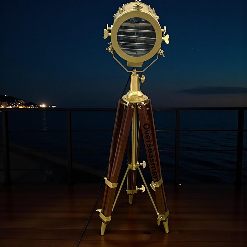 Antique Finish Spotlight on Wooden Tripod view 12