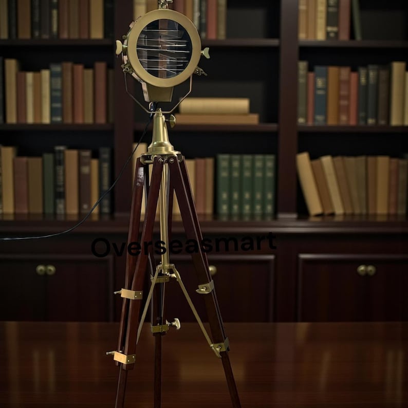 Antique Finish Spotlight on Wooden Tripod view 14