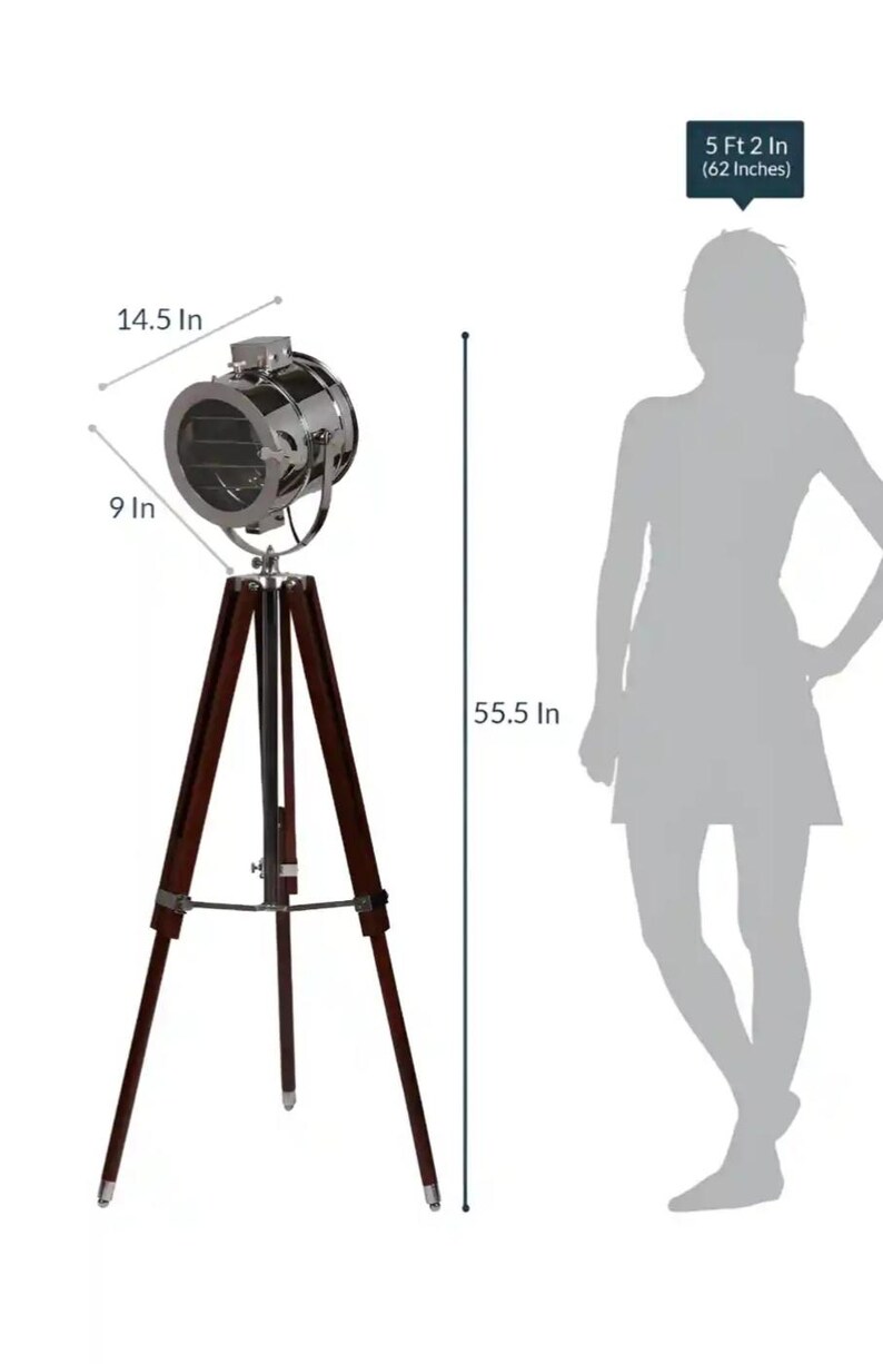 Chrome Spotlight on Wooden Tripod view 4