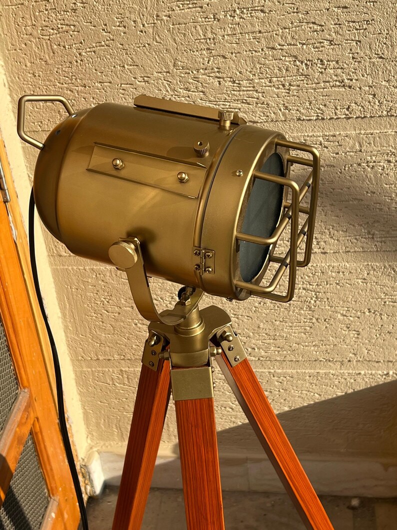 Antique Finish Spotlight on Reddish Wooden Tripod view 6