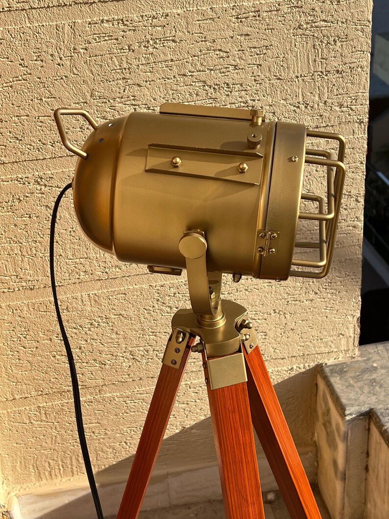 Antique Finish Spotlight on Reddish Wooden Tripod view 7
